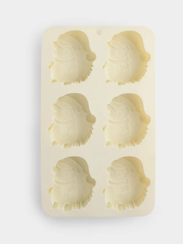 Форма для выпечки кексов, 27х16 см, 6 отд, силикон, молочная, Ежики, Bakery, image-1