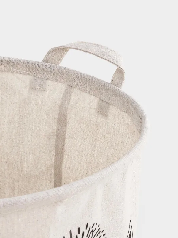 Сумка для хранения, 35х40 см, с ручками, хлопок/лен, круглая, молочная, Медведь и ежик, Funny world, image-5