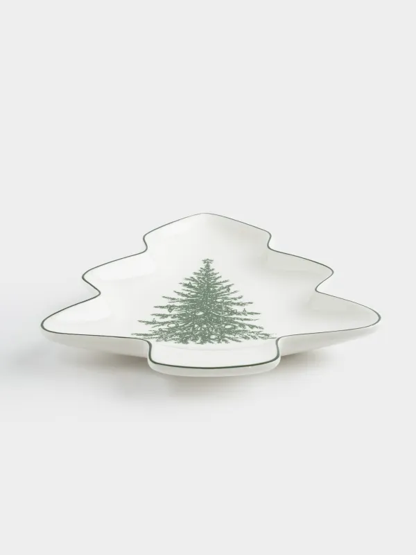Блюдо, 23х20 см, фарфор N, бело-зеленое, Праздничная ель, Christmas lace, image-2