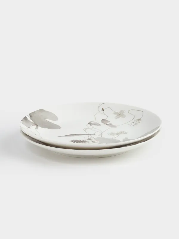 Тарелка закусочная, 23 см, 2 шт, фарфор N, Серые цветы, Watercolor, image-1