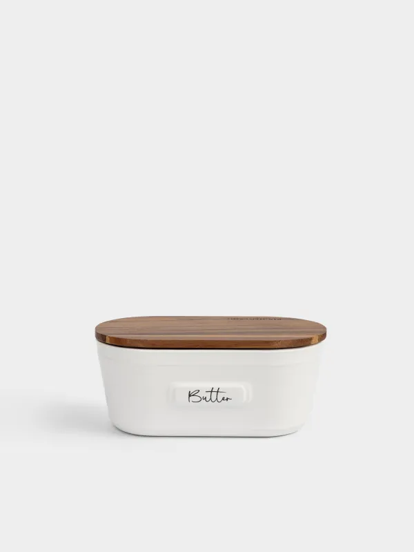 Масленка, 16 см, керамика/дерево, прямоугольная, молочная, Noble tree, image-0