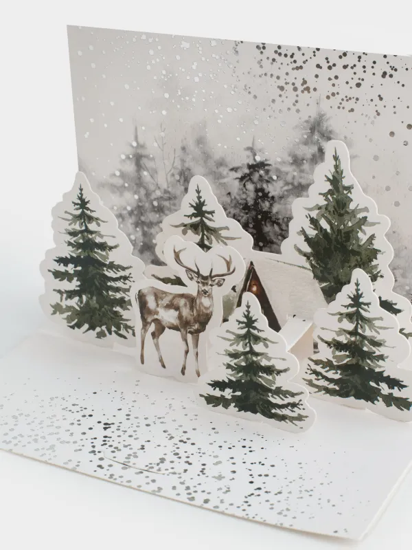 Открытка подарочная 3D, 13х18 см, бумага, белая, Олень в лесу, Snowy house, image-5