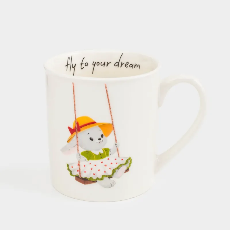 Кружка, детская, 300 мл, фарфор N, белая, Крольчиха на качелях, Ideas life