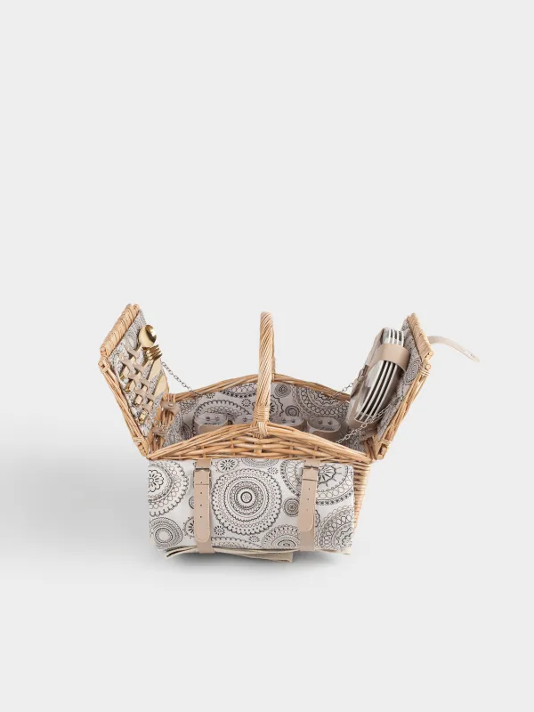 Корзина для пикника, 40х28 см, 4 перс, 21 пр, с пледом, лоза, бежевая, Picnic, image-1