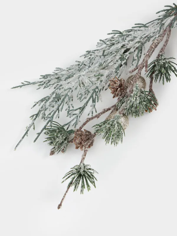 Ветка-гирлянда декоративная, 75 см, подвесная, пластик, Ягоды шампань и шишки, Conifer champagne, image-7