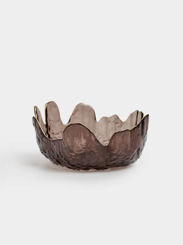 Салатник, 18х7 см, 700 мл, стекло, коричневый, с золотистым кантом, Nautilus color, image-0