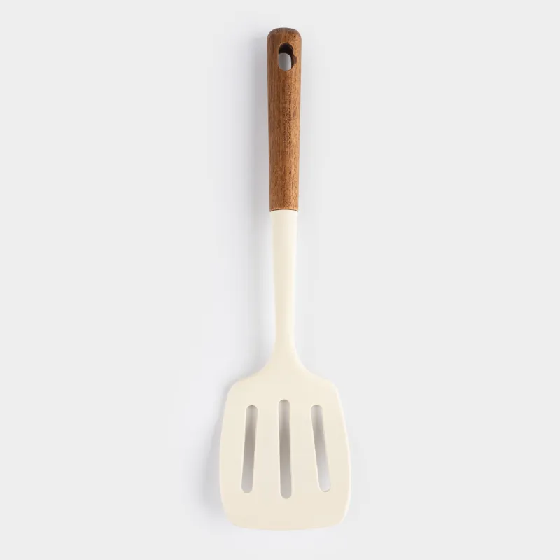 Лопатка, 33 см, с прорезями, силикон/дерево, бежевая, Lemsen
