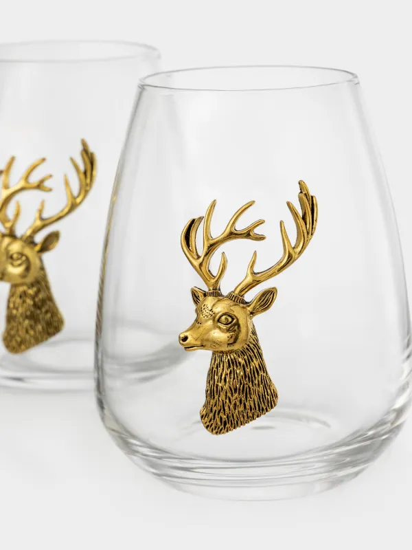 Стакан, 11 см, 450 мл, 2 шт, стекло/металл, Золотистый олень, Lux elements, image-4