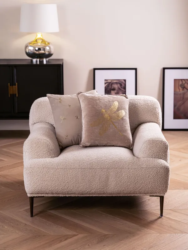 Подушка декоративная, 45х45 см, вельвет, светло-бежевая, Стрекозы и жуки, Bugs, image-9