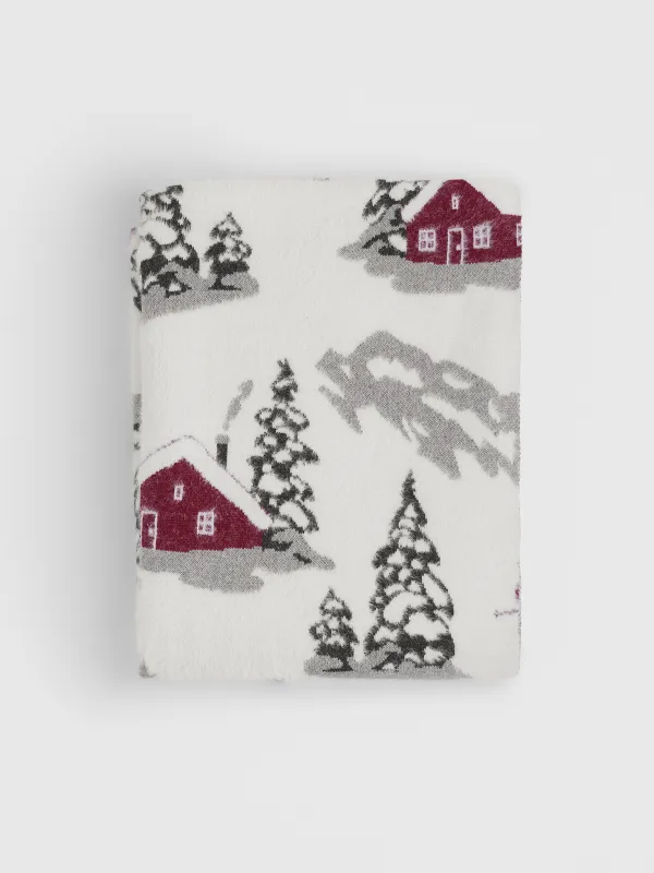 Плед, 130х170 см, хлопок/нейлон, молочно-красный, Лыжники и дома, Morne, image-0