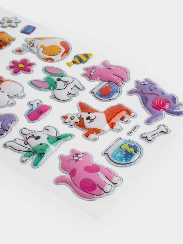 Набор наклеек, 25х14 см, 21 шт, одноразовые, ПВХ, Котики и собачки, Cat, image-3