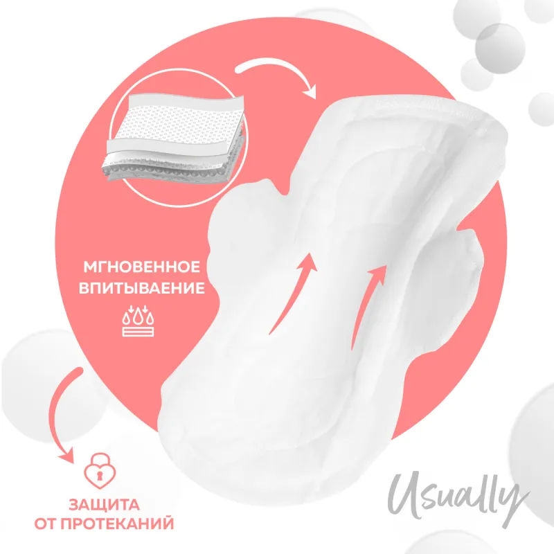 Прокладки гигиенические, 24 см, 10 шт, с крылышками, Normal, Usually, image-1