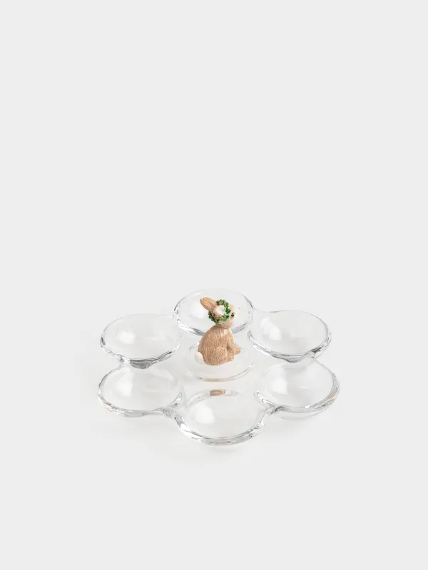 Блюдо пасхальное, 18 см, 6 отд, стекло/полирезин, Кролик, Clear figure, image-4