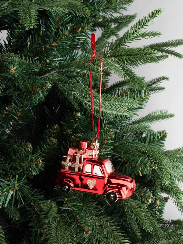 Игрушка елочная, 11 см, пластик, с блестками, красная, Машинка с сердечком, Figure christmas, image-3