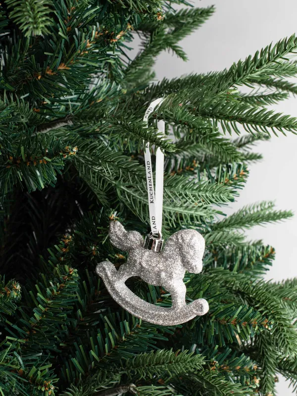 Игрушка елочная, 8х7 см, пластик, с блестками, серебристая, Лошадка-качалка, Figure sparkle, image-3