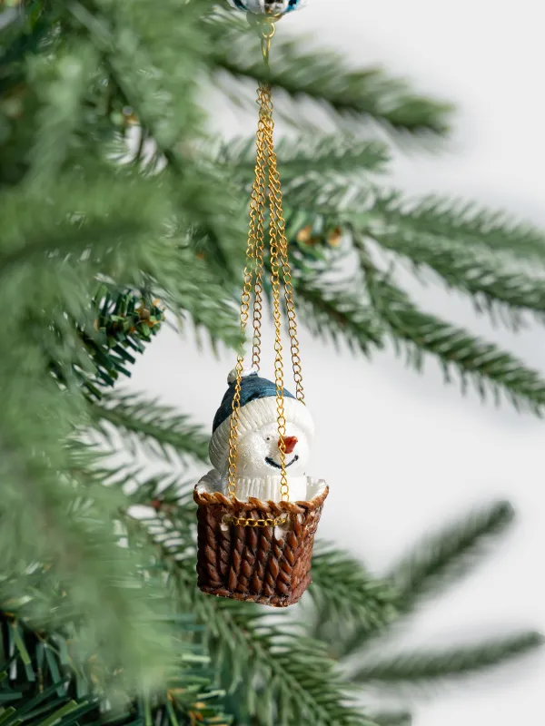 Игрушка елочная, 25 см, стекло, бело-голубая, Снеговик на воздушном шаре, Figure christmas, image-3