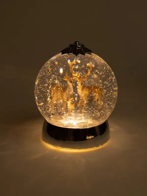 Снежный фонарь, 18 см, с подсветкой, вращающийся, Олени, Silver style, image-4