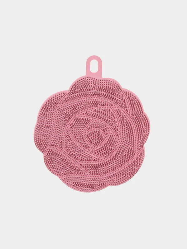 Губка для мытья посуды, 13х11 см, силикон, пудровая, Роза, Manny, image-0