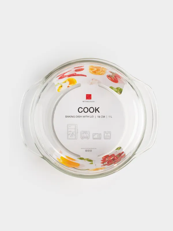 Форма для запекания, 17 см, 1 л, с крышкой, стекло Т, круглая, Cook, image-6
