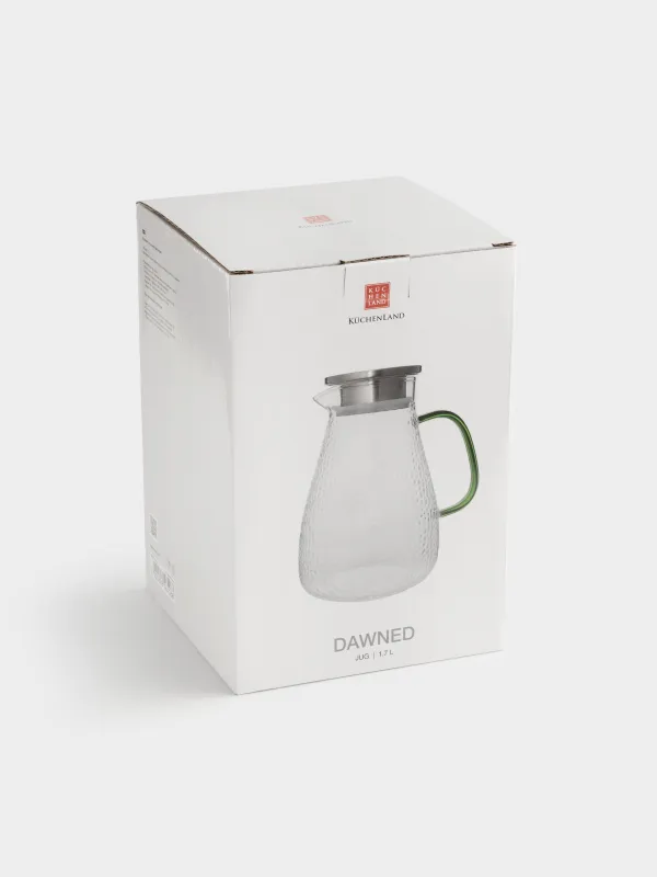Кувшин, 1,7 л, с крышкой-фильтром, стекло Б/сталь, с зеленой ручкой, Dawned, image-4