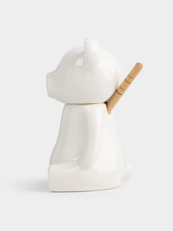 Банка для меда, 250 мл, с ложкой, фарфор P/бамбук, Медведь, Bear Meni, image-1