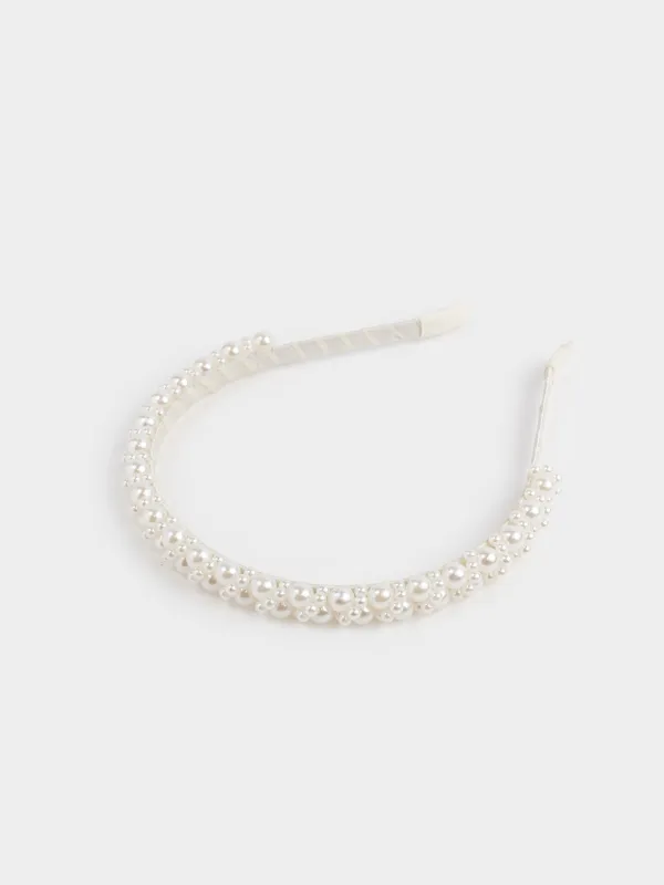 Ободок для волос, 13х16 см, пластик/металл, молочный, Бусины, Hairstyle, image-2