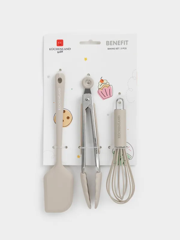 Набор для выпечки, 3 пр, лопатка/щипцы/венчик, силикон/сталь, бежевый, Benefit, image-5