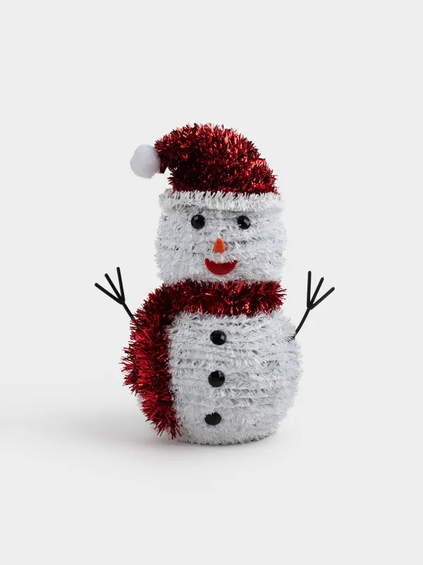 Статуэтка, 26 см, мишура/пластик, бело/красная, Снеговик, Tinsel decor, image-0