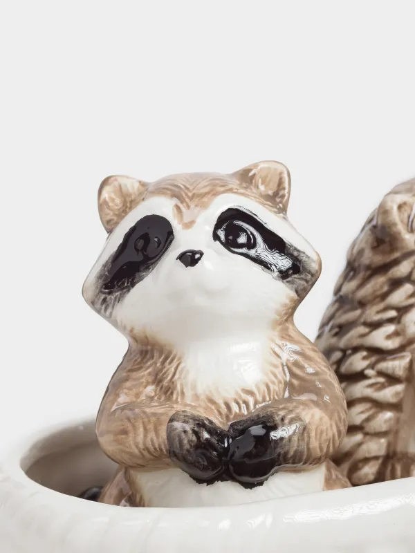 Набор для соли и перца, 13 см, на подставке, керамика, молочно-серый, Енот и еж, Slight frost, image-2