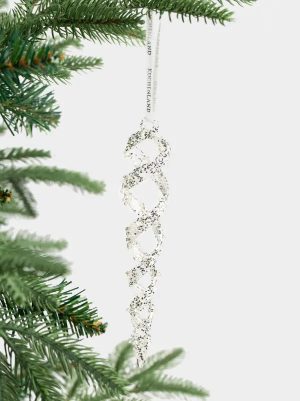 Игрушка елочная, 17 см, стекло, с блестками, серебристая, Сосулька, Figure sparkle, image-2