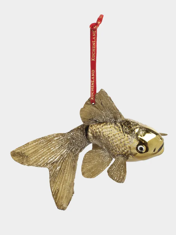 Игрушка елочная, 10х9 см, стекло, с блестками, золотистая, Рыбка, Figure sparkle, image-1
