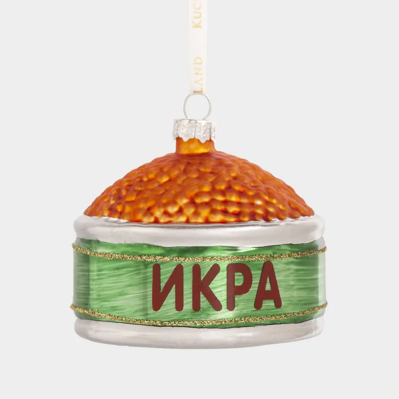 Игрушка елочная, 8х6 см, стекло, красно-зеленая, Банка икры, Figure christmas