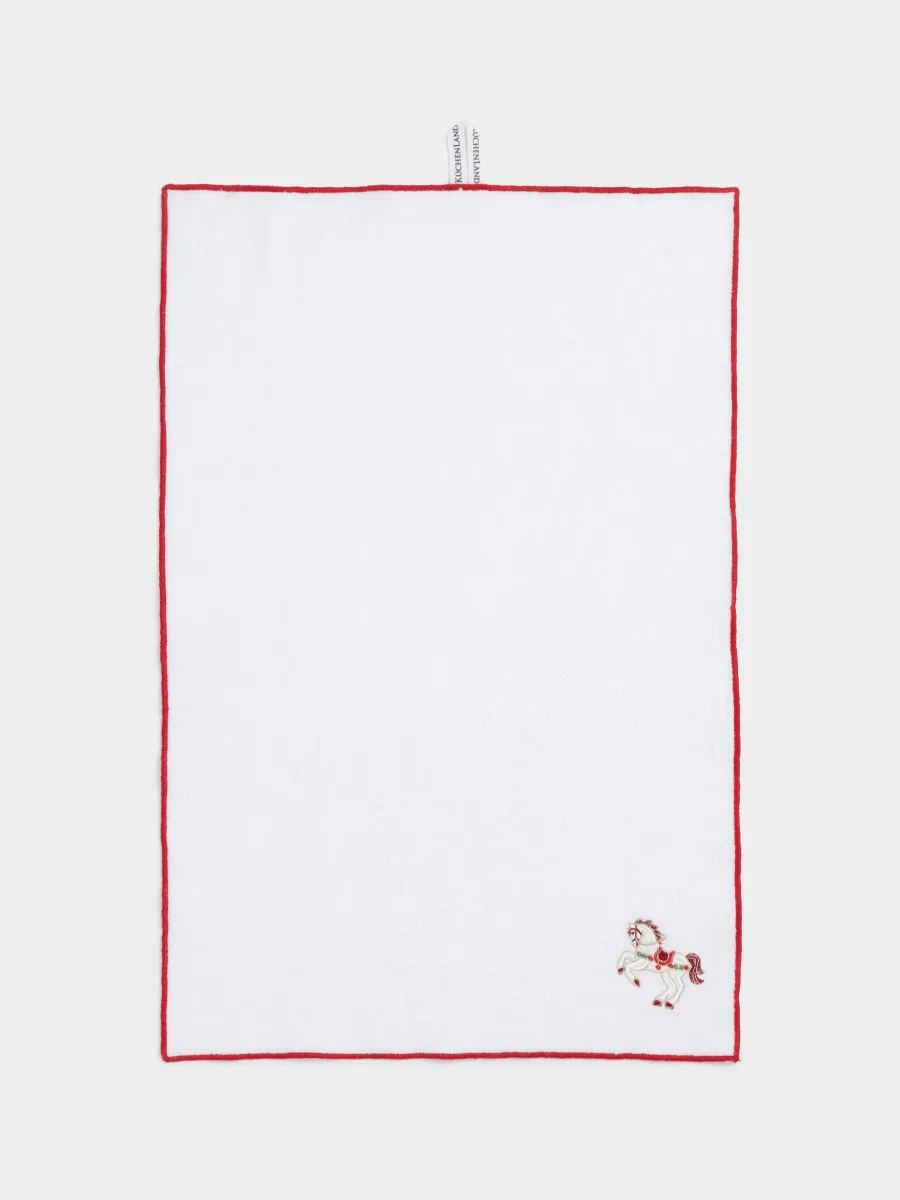 Полотенце кухонное, 40х60 см, хлопок, белое, с красным кантом, Лошадка, Christmas traditions, image-0