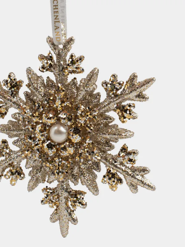 Игрушка елочная, 11 см, пластик, с блестками, шампань, Снежинка, Figure sparkle, image-1