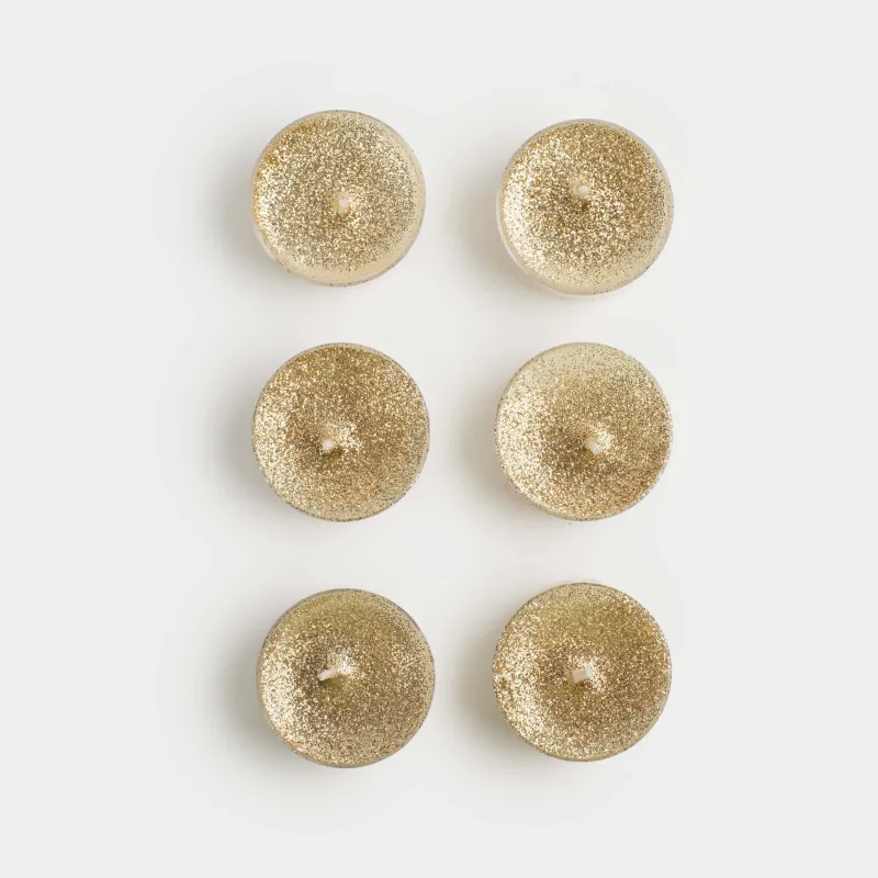 Свеча чайная, 4 см, 6 шт, с блестками, шампань, Metallic glow