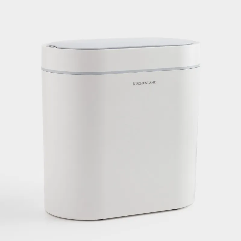 Ведро для мусора, 5 л, сенсорное, пластик, овальное/узкое, бело-серое, Sensor bin