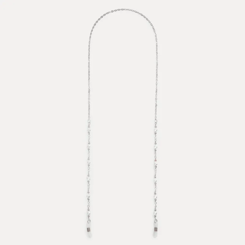 Цепочка для очков, 75 см, металл/пластик, бело-серебристая, Жемчуг, Baroque