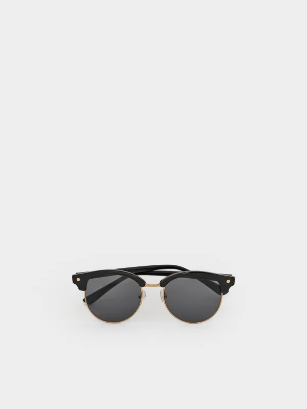 Очки солнцезащитные, металл/пластик, круглые, черные, Панто, Eyewear, image-0