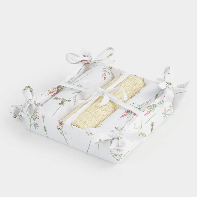 Полотенце кухонное, 40х60 см, 3 шт, в хлебной корзине, хлопок, Полевые цветы, Meadow