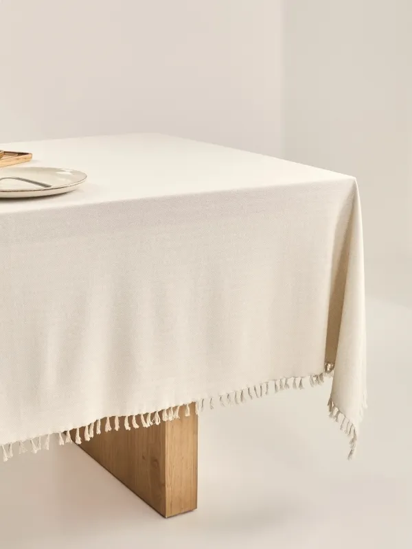 Скатерть, 170х250 см, с бахромой, хлопок, молочно-бежевая, Framed, image-3
