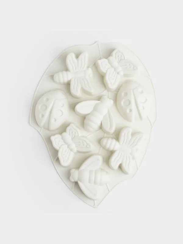 Форма для выпечки кексов, 28х21 см, 8 отд, силикон, молочная, Пчелы/Бабочки, Honey, image-0