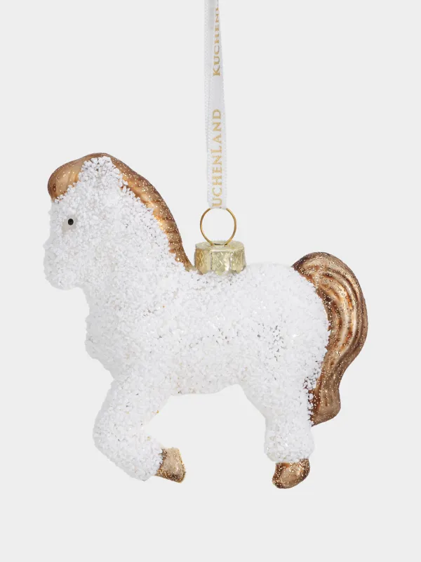 Игрушка елочная, 9 см, стекло, с блестками, белая, Лошадка, Figure sparkle, image-0