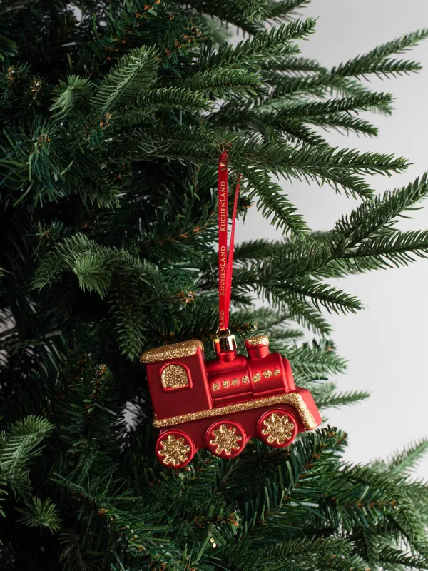 Игрушка елочная, 10х7 см, пластик, с блестками, красная, Паровоз, Figure christmas, image-4