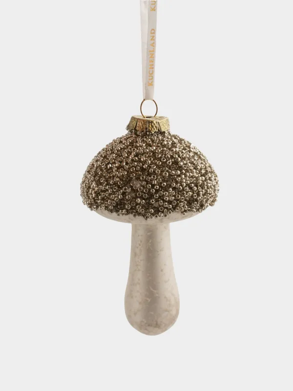 Игрушка елочная, 8х9 см, стекло, с блестками, шампань, Гриб, Figure sparkle, image-0