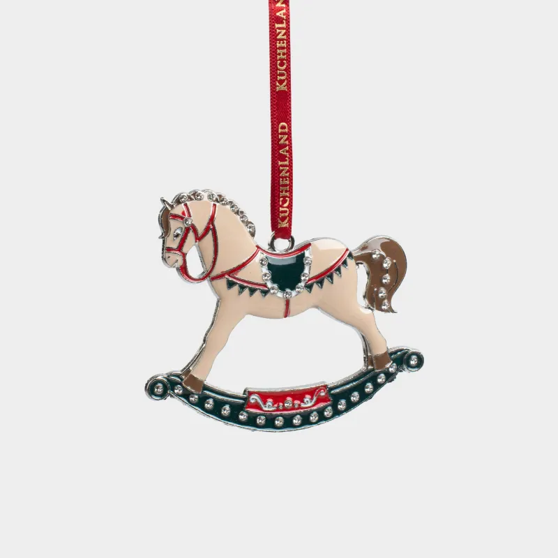 Игрушка елочная, 8 см, металл/стразы, коричневая, Лошадка-качалка, Figure horse