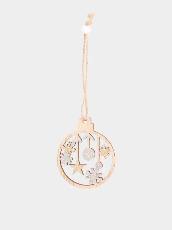 Набор елочных игрушек, 8 см, 6 шт, дерево, Новогодние атрибуты, Figure wood, image-1