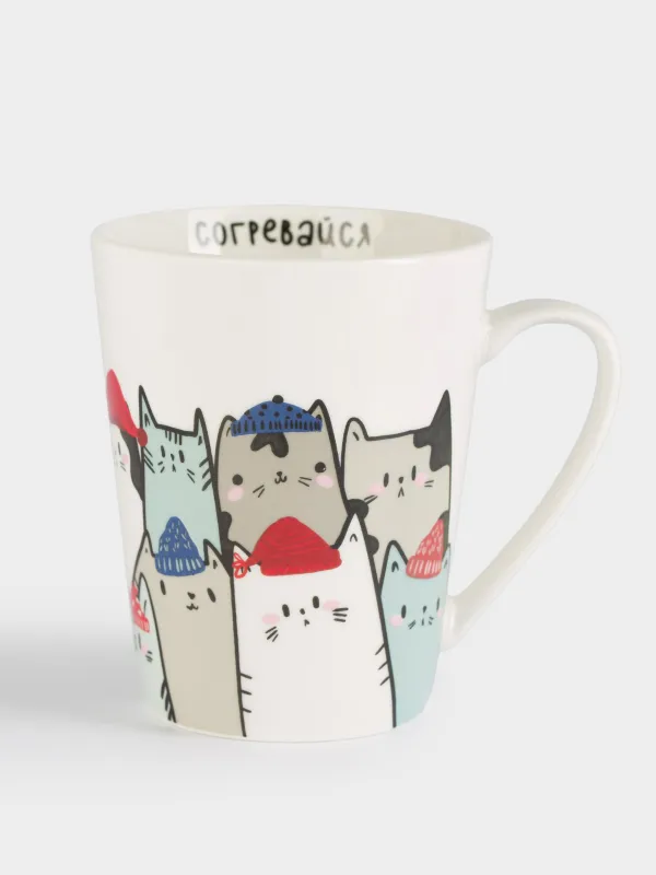 Кружка, 420 мл, фарфор N, белая, Коты в шапках, Cat, image-0