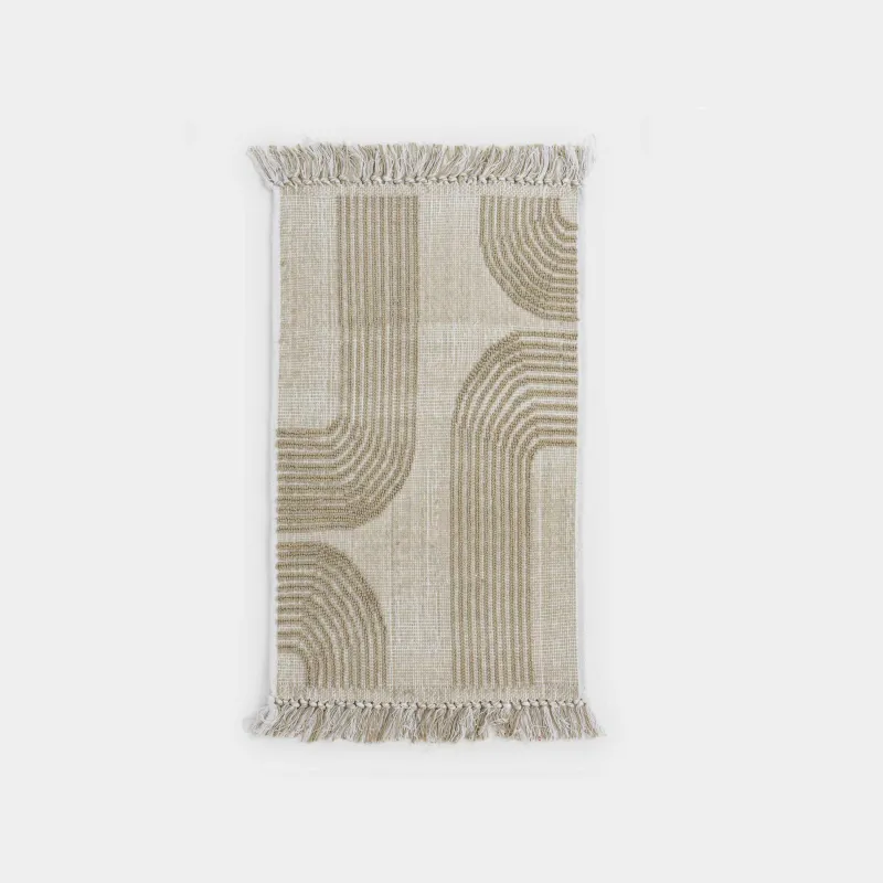 Коврик, 50x80 см, с бахромой, хлопок, песочный, Абстракция, Textured