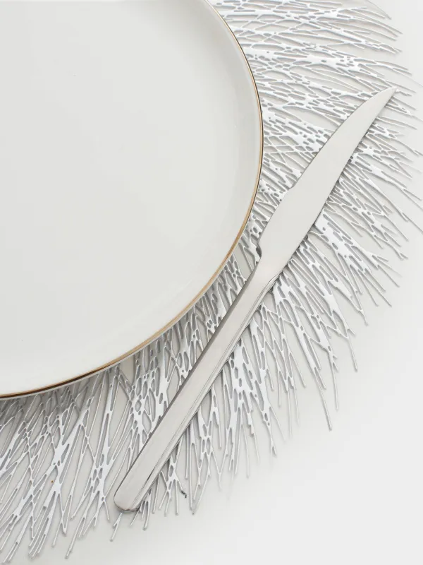 Салфетка под приборы, 38 см, ПВХ, круглая, серебристая, Azhur Grid, image-5