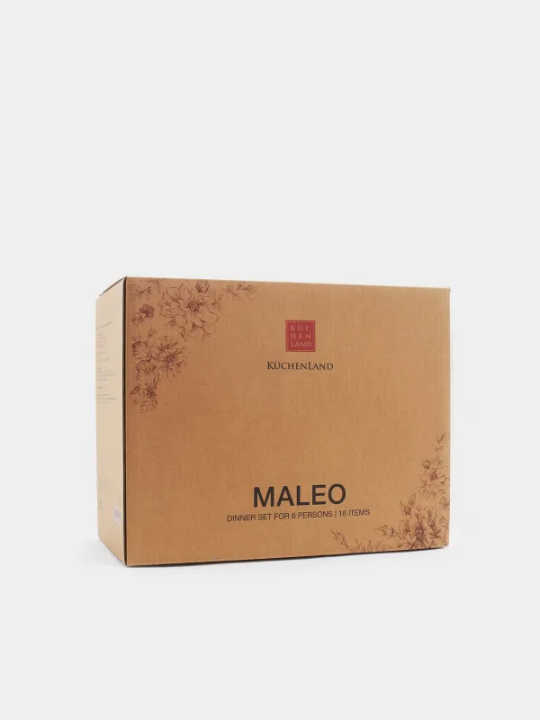 Сервиз обеденный, 6 перс, 18 пр, фарфор P, белый, Бежевые цветы, Maleo, image-5